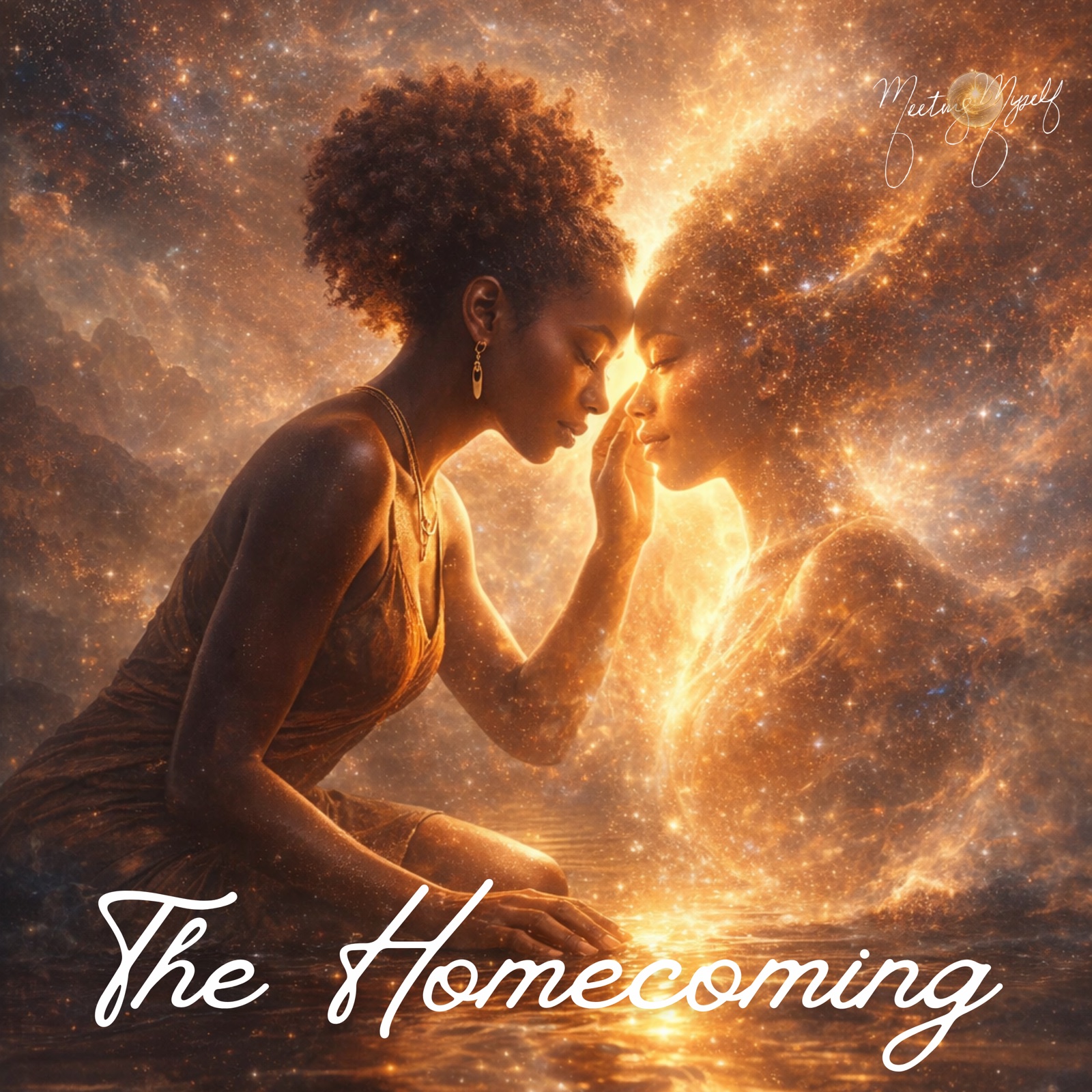 The Homecoming album cover: two figures resting forehead to forehead in warm celestial light